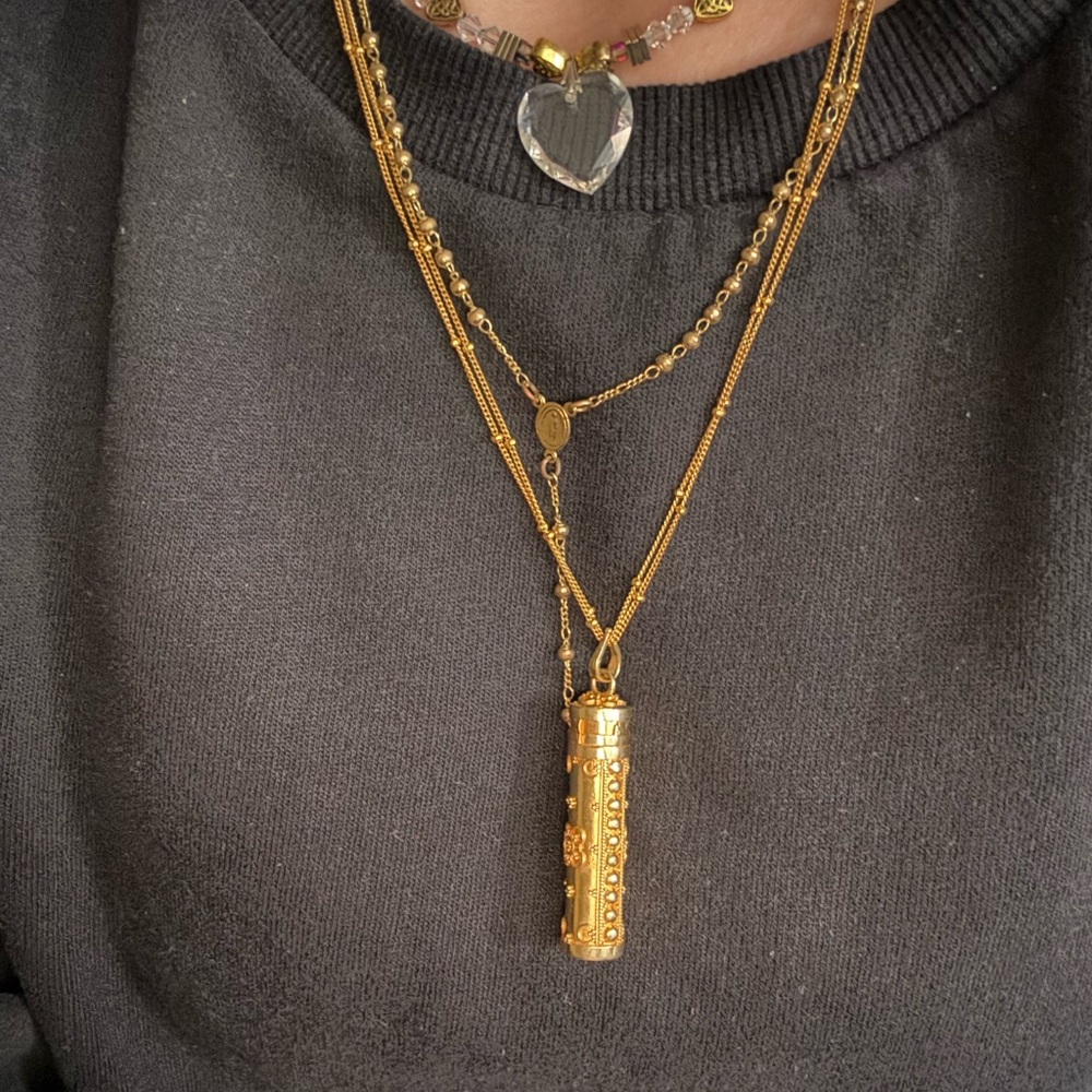 Gold Filigree Cylinder Pendant Necklace - Women Jewelry